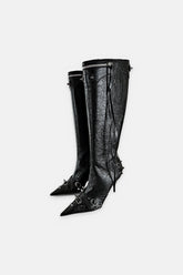 Balenciaga stivali Le Cagole in pelle nera con borchie, vista tre quarti