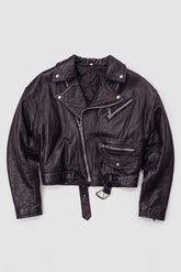 Bomber crop ecopelle nero donna vintage, fronte