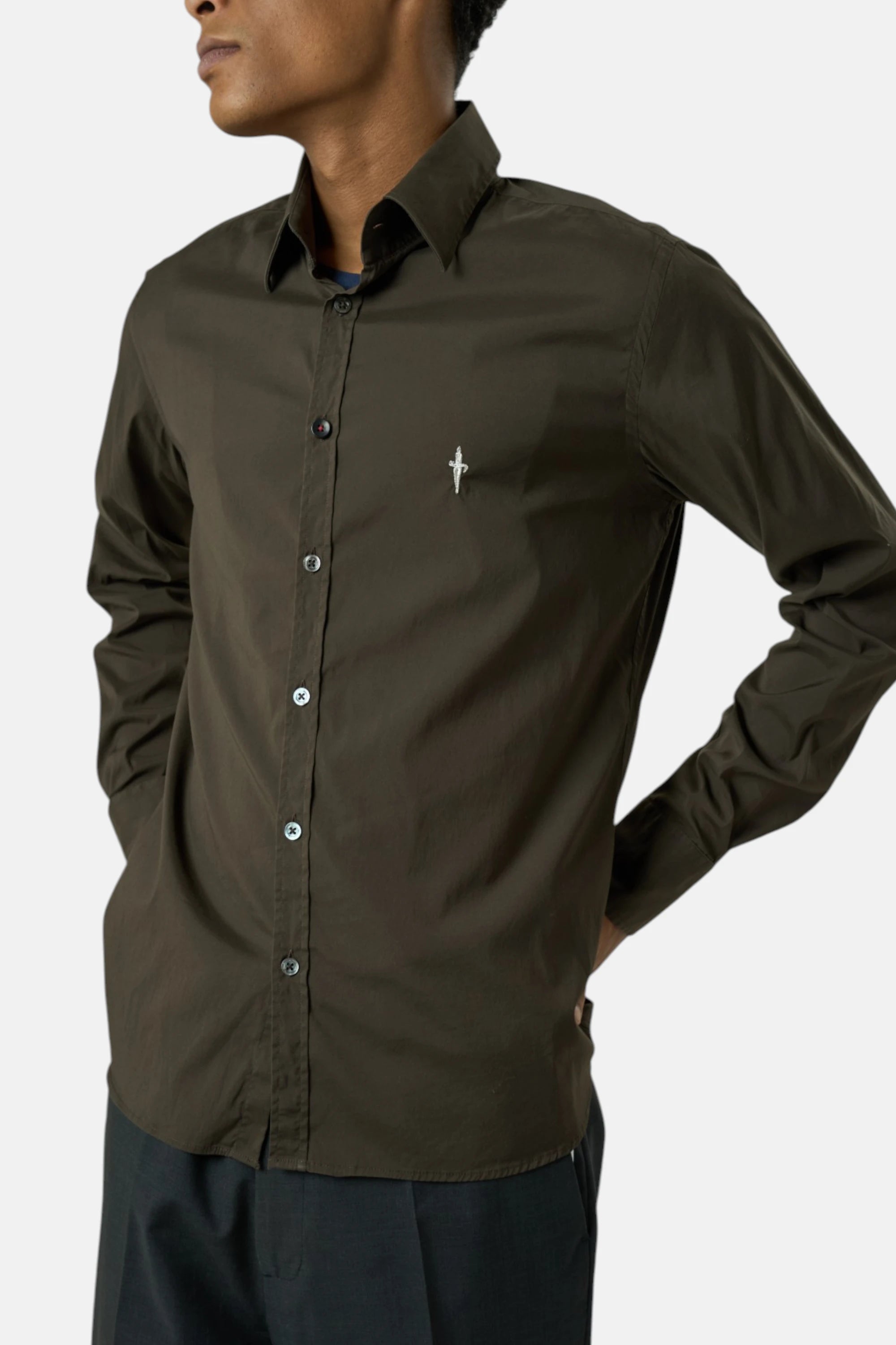 Cesare Paciotti Camicia marrone uomo vintage second hand, fronte