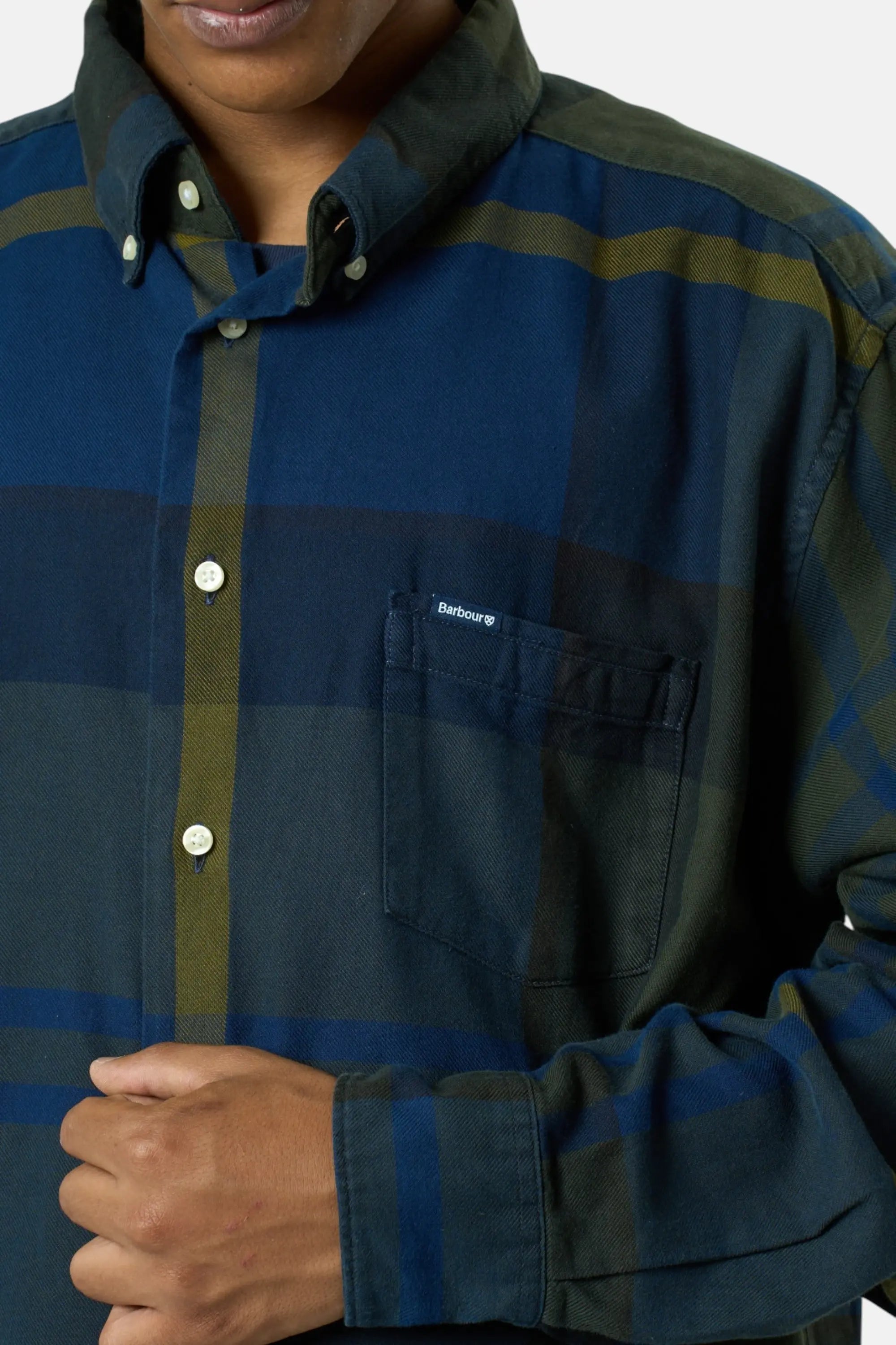 Barbour Camicia blu/verde uomo vintage second hand, dettaglio