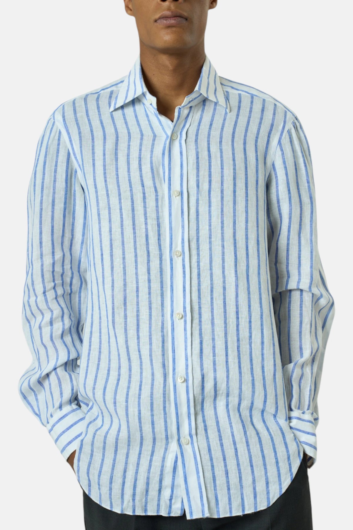 Barba Camicia bianco/blu uomo vintage second hand, fronte