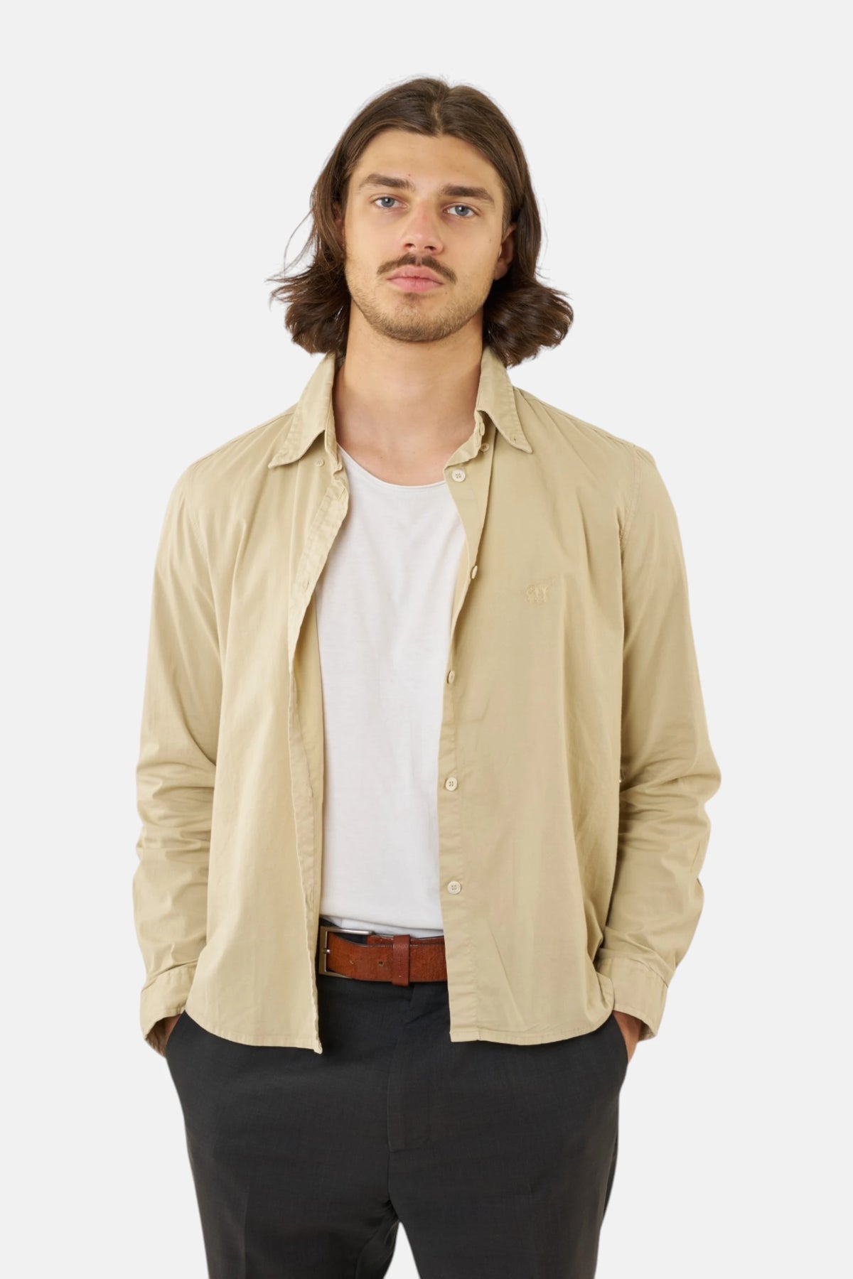 Henri Cotton camicia beige, vista frontale