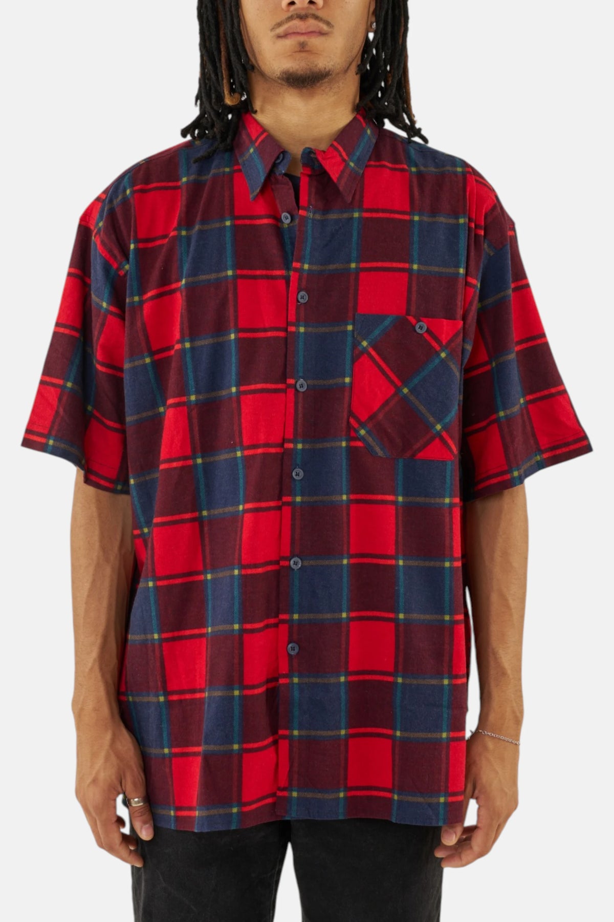 Camicia flanella vintage red blue, vista frontale